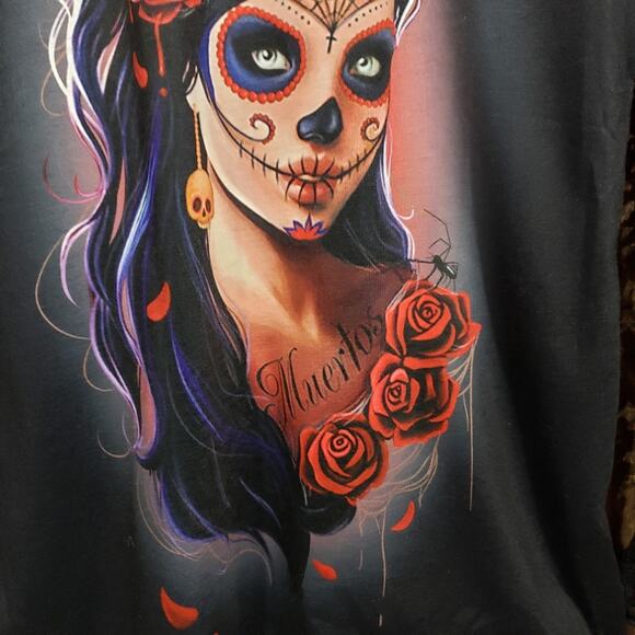 Trendimax day of the dead girl graphic one lace long sleeve shirt woman's size M - Picture 7 of 11